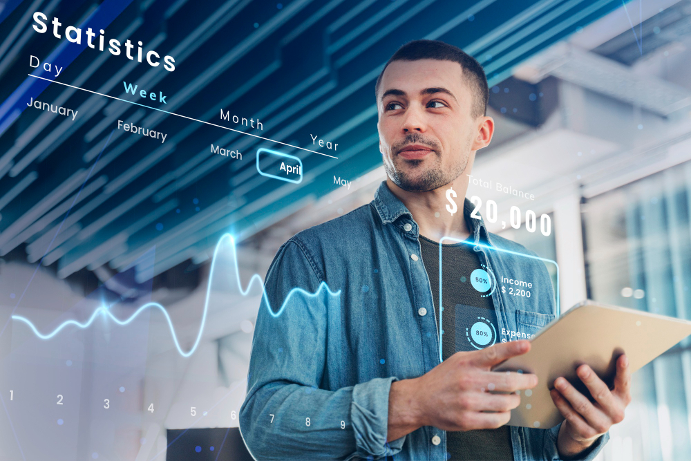 Alt: A man using AI for business growth